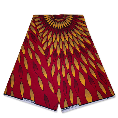 Tela estampada africana - Rojo/Amarillo rayos de sol - 100% algodón