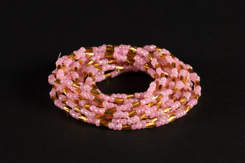 Perlas de Cintura / Cadena de Cintura Africana - NKEM - Rosa / Dorado (elástico)