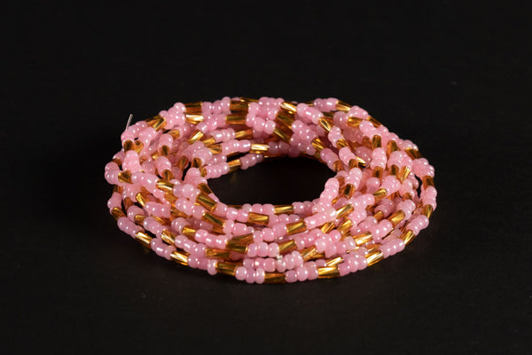Perlas de Cintura / Cadena de Cintura Africana - NKEM - Rosa / Dorado (elástico)