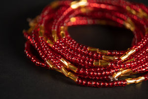 Perlas de Cintura / Cadena de Cintura Africana - ESE - Rojo / Dorado (elástico)