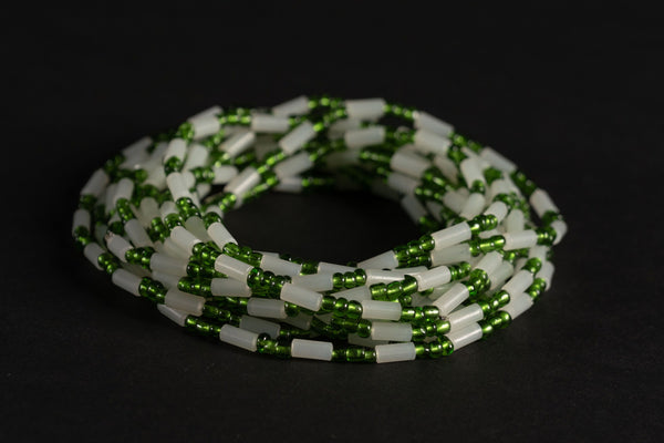 Perlas de cintura / Cadena de cintura africana - EGHE - Verde / blanco (elástico)