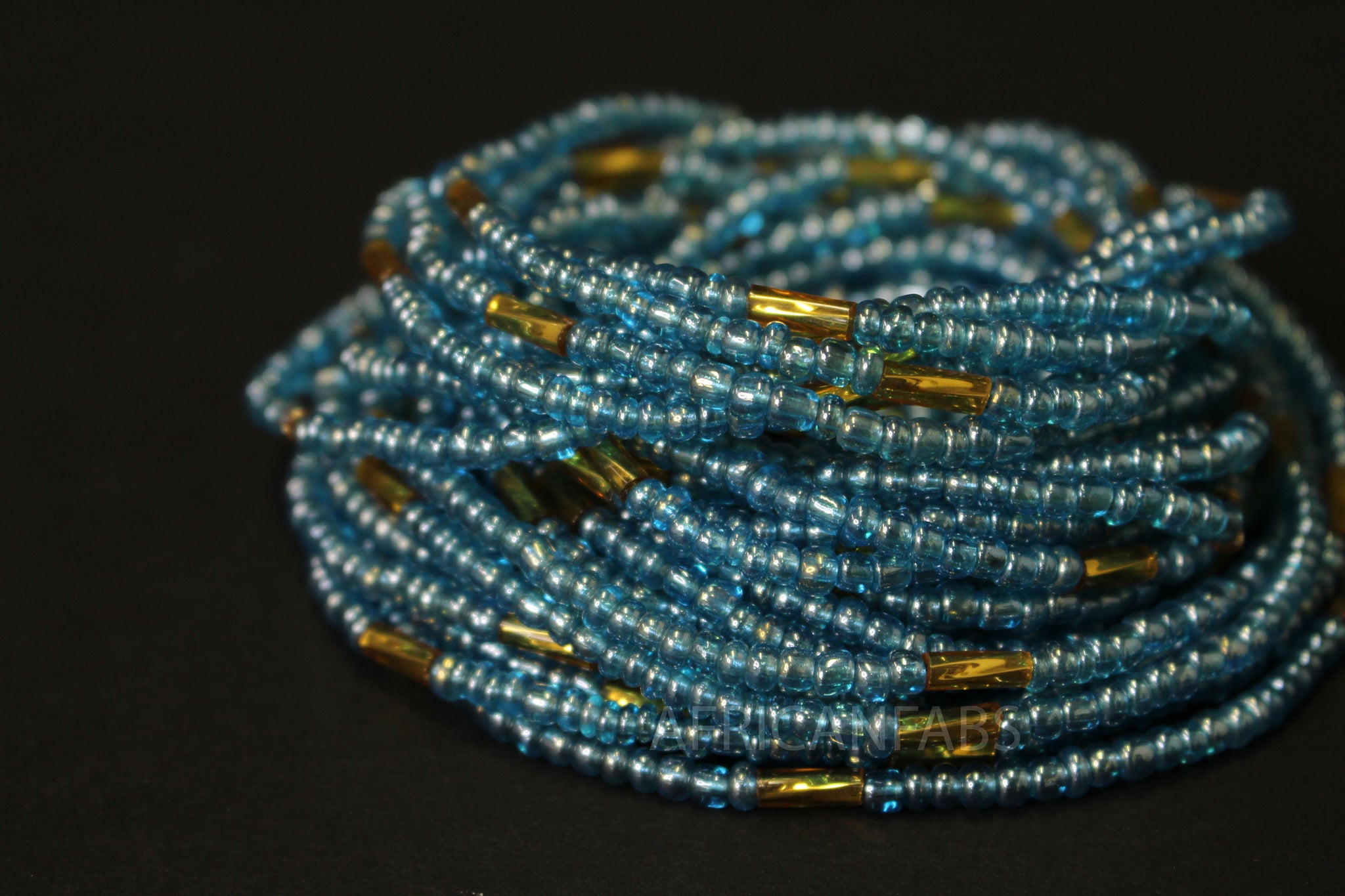 Perlas de cintura / Cadena de cintura africana - IZODUWA - Azul / dorado (elástico)