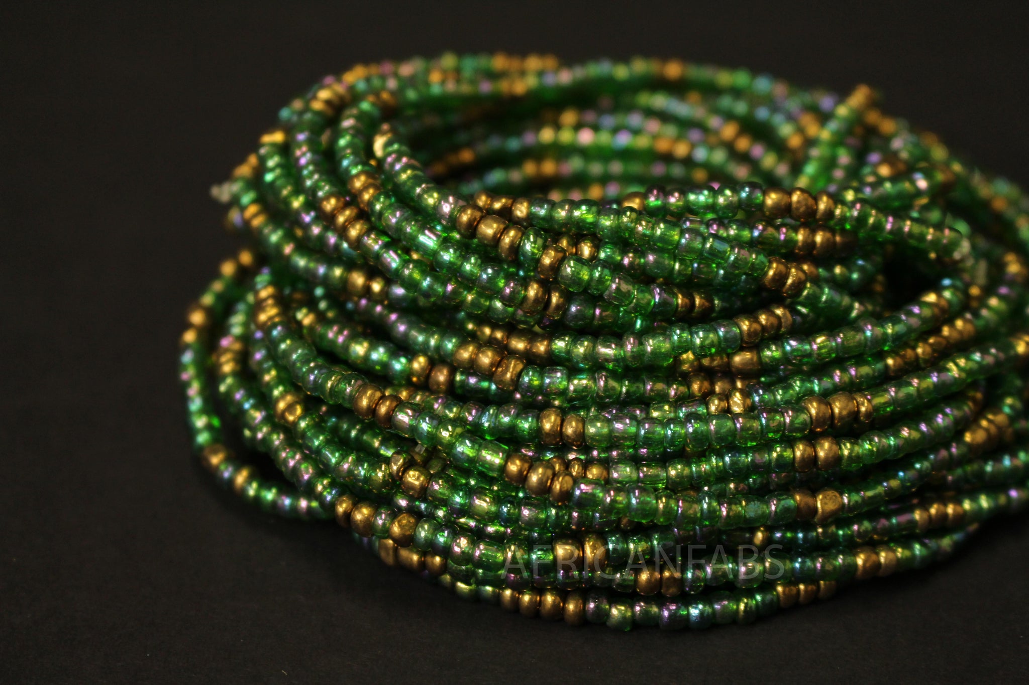 Perlas de cintura / Cadena de cintura africana - OGHOGHO - Verde / dorado (elástico)