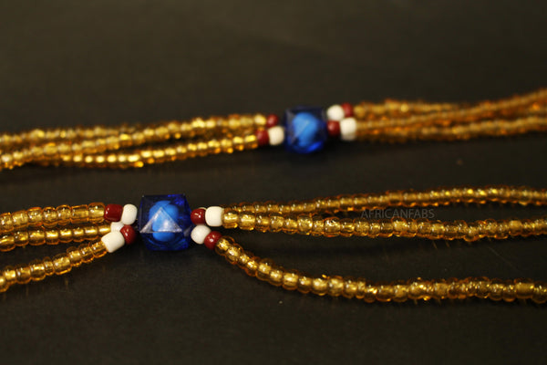 Perlas de cintura 3 en 1 / Cadena de cadera africana - EPA - Azul / dorado (elástico)