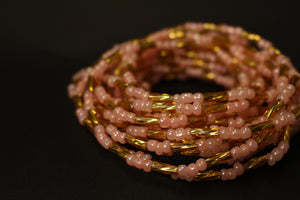 Perlas de Cintura / Cadena de Cintura Africana - AGBUZA - Rosa / Oro (elástico)