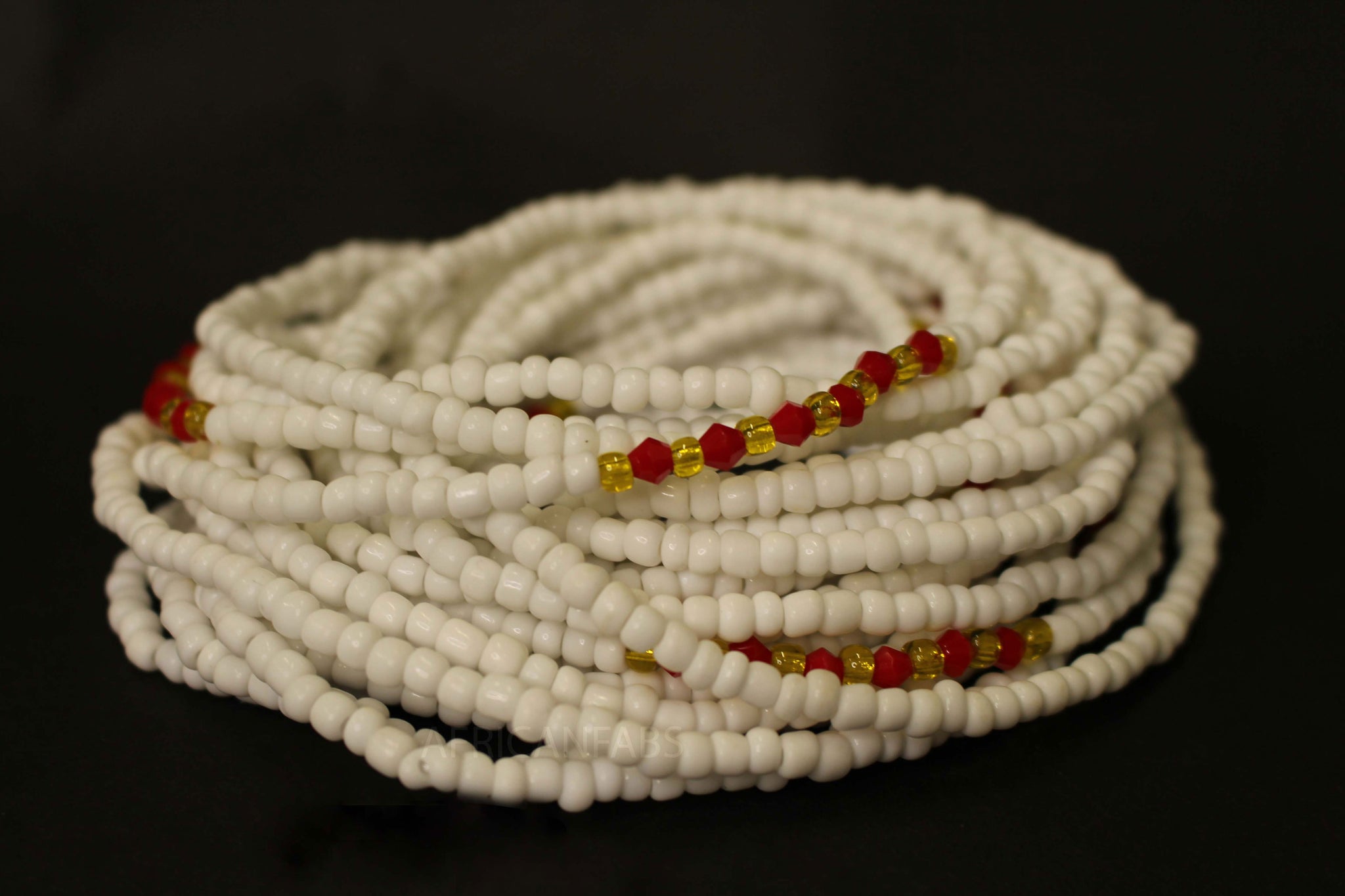 Perlas de cintura / Cadena de cintura africana - ADU - Blanco / rojo (elástico)