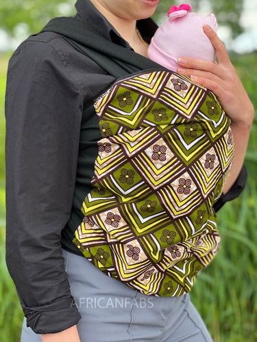 Mochila portabebés con estampado africano / fular portabebés / fular bebé - verde / amarillo