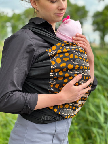 Portabebés con estampado africano / Portabebés / Fular para bebés - Rayas de tela de barro negro