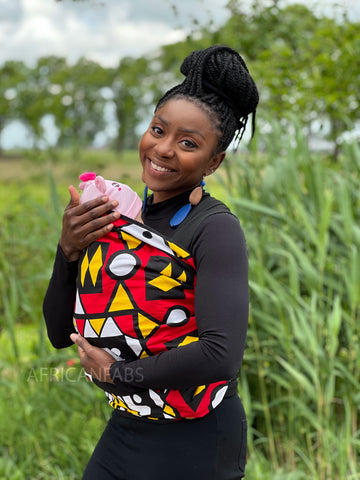 Mochila portabebés con estampado africano / fular portabebés / fular bebé - Samakaka Red