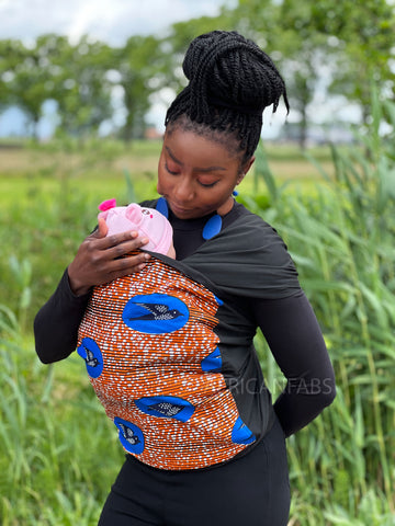 Mochila portabebés con estampado africano / fular portabebés / fular bebé - Speed ​​bird orange