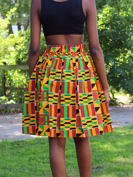 Estampado africano Kente Naranja Minifalda