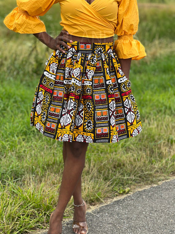 Minifalda estampado africano - Bogolan amarillo / paño de barro