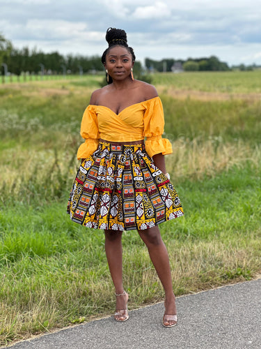 Minifalda estampado africano - Bogolan amarillo / paño de barro
