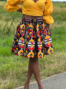 Minifalda estampado africano - Rojo Amarillo Bogolan / Tela de barro