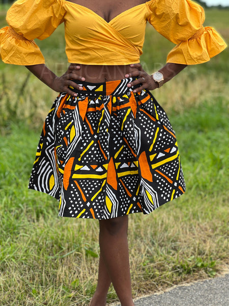 Minifalda estampado africano - Orange Bogolan / Mud cloth