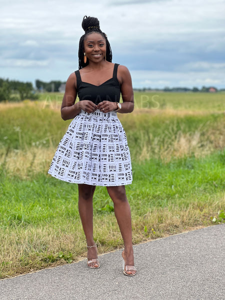Minifalda estampado africano - Blanco Bogolan / Tela de barro