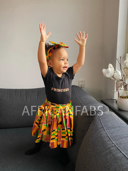 Conjunto de falda + diadema con lazo estampado africano estampado Kente ( 1 - 10 años )