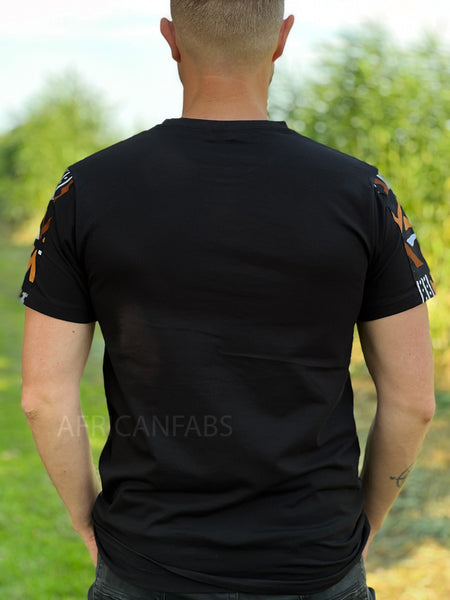 Camiseta con detalles de estampado africano - mangas bogolan marrones y bolsillo en el pecho