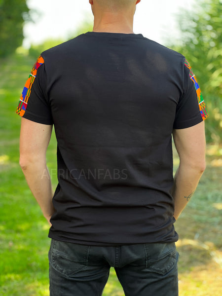 Camiseta con detalles de estampado africano - mangas kente y bolsillo en el pecho