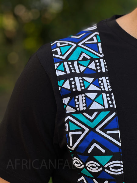 Camiseta con detalles de estampado africano - banda bogolan azul / turquesa