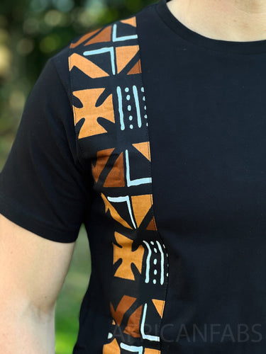 Camiseta con detalles de estampado africano - banda bogolan marrón