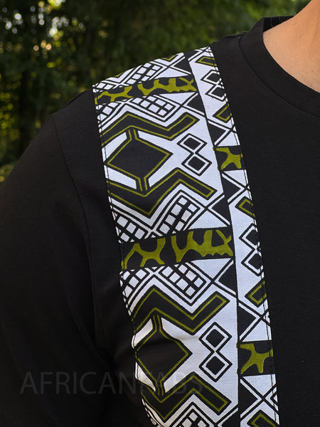 Camiseta con detalles de estampado africano - banda bogolan blanca / verde