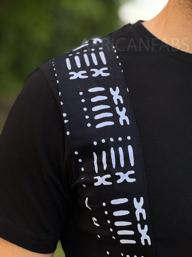 Camiseta con detalles de estampado africano - banda bogolan negra