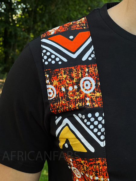Camiseta con detalles de estampado africano - banda bogolan naranja