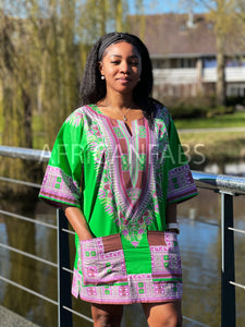 Camisa Dashiki verde / Vestido Dashiki - Top estampado africano - Unisex - Vlisco