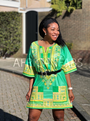 Camisa Dashiki verde limón / Vestido Dashiki - Top estampado africano - Unisex - Vlisco