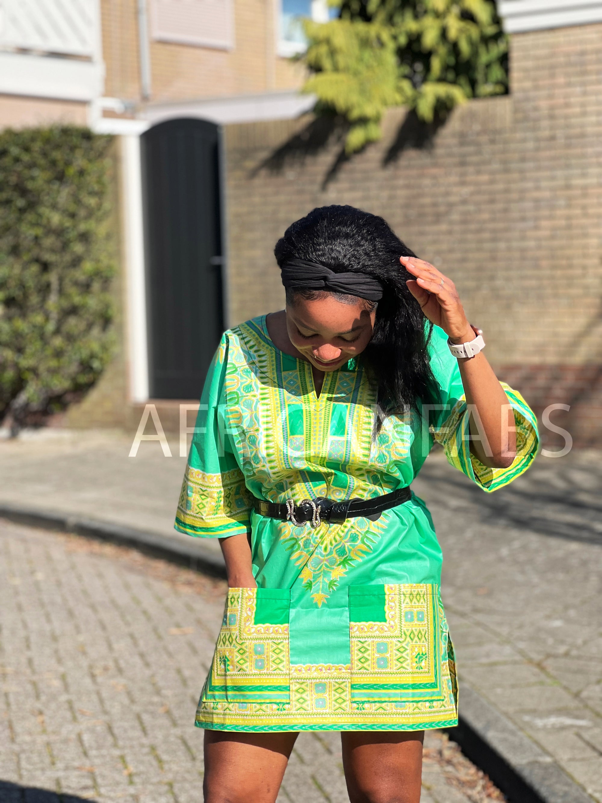 Camisa Dashiki verde limón / Vestido Dashiki - Top estampado africano - Unisex - Vlisco