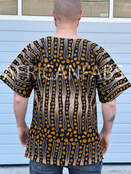 Marrón / Negro Bogolan Dashiki Shirt / Dashiki Dress - Top con estampado africano - Unisex