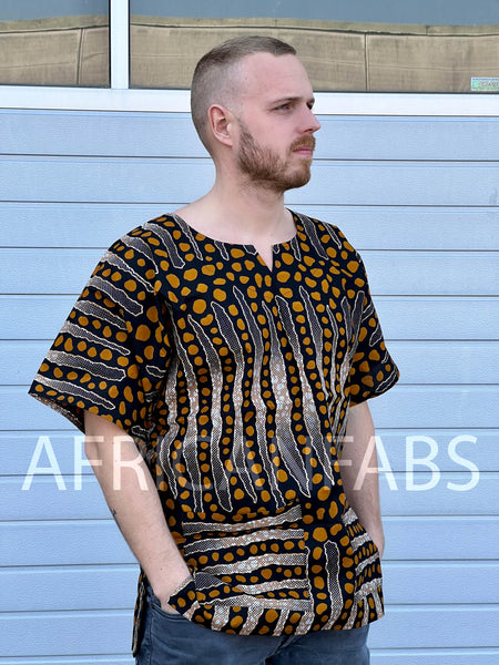 Marrón / Negro Bogolan Dashiki Shirt / Dashiki Dress - Top con estampado africano - Unisex