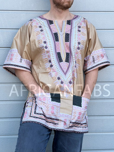 Camisa Dashiki Beige / Vestido Dashiki - Top estampado africano - Unisex - Vlisco