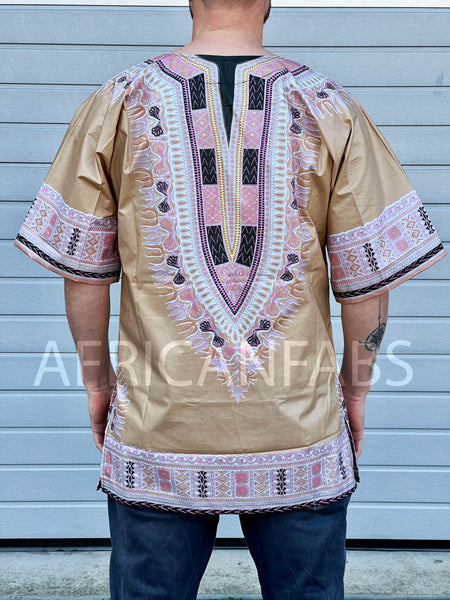 Camisa Dashiki Beige / Vestido Dashiki - Top estampado africano - Unisex - Vlisco