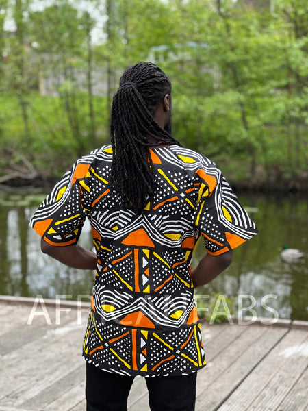 Negro / amarillo / naranja Bogolan Dashiki Shirt / Dashiki Dress - Top con estampado africano - Unisex