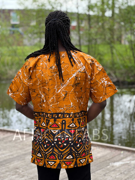 Camisa Dashiki marrón mostaza / Vestido Dashiki - Top estampado africano - Unisex