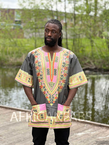 Camisa Dashiki gris / Vestido Dashiki - Top estampado africano - Unisex - Vlisco