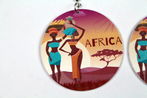 Pendientes colgantes étnicos grandes africanos | 2 damas africanas