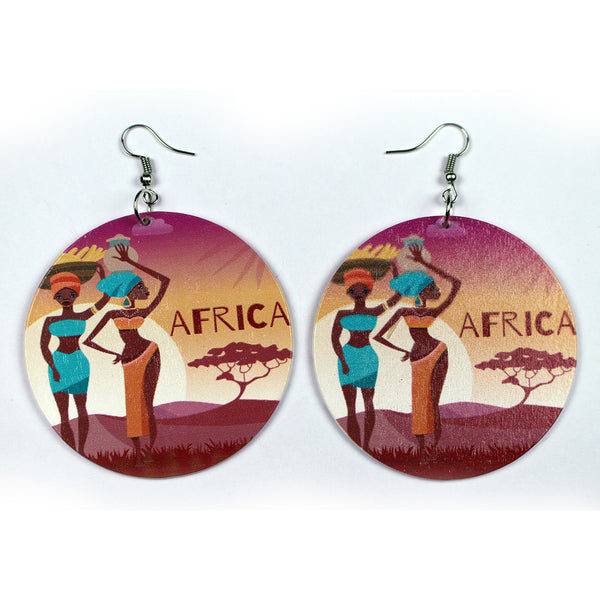 Pendientes colgantes étnicos grandes africanos | 2 damas africanas