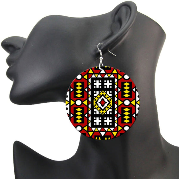 Pendientes rojos con estampado Samakaka - Pendientes colgantes africanos Samacaca