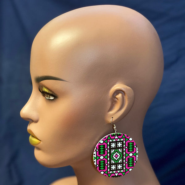 Pendientes con estampado de Samakaka verde rosa - Pendientes colgantes Samacaca africanos