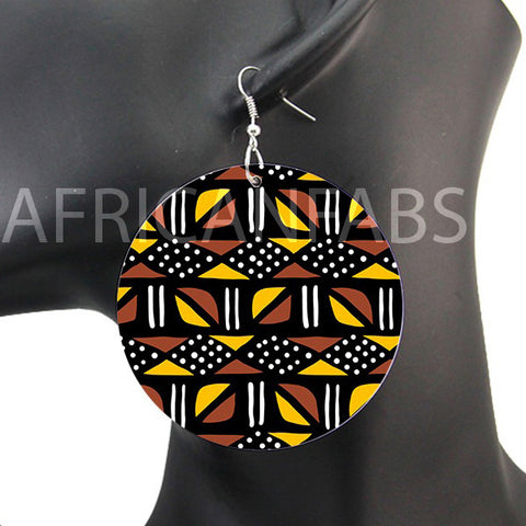 Paño de barro marrón / amarillo / bogolan | Pendientes de inspiración africana