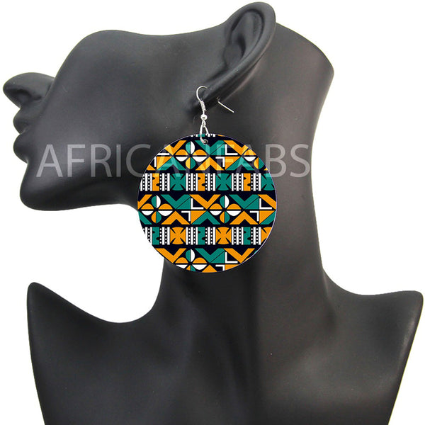 Tela barro cruces amarillo turquesa / bogolan | Pendientes de inspiración africana