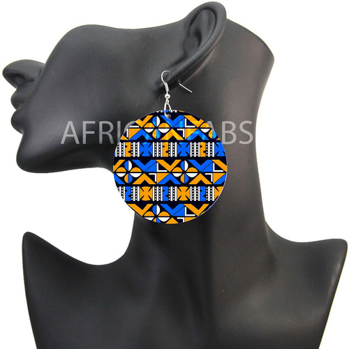 Tela de barro azul cruces amarillas / bogolan | Pendientes de inspiración africana
