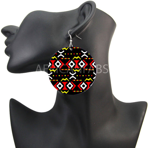 Tela de barro negro / rojo / amarillo / bogolan - Pendientes de inspiración africana