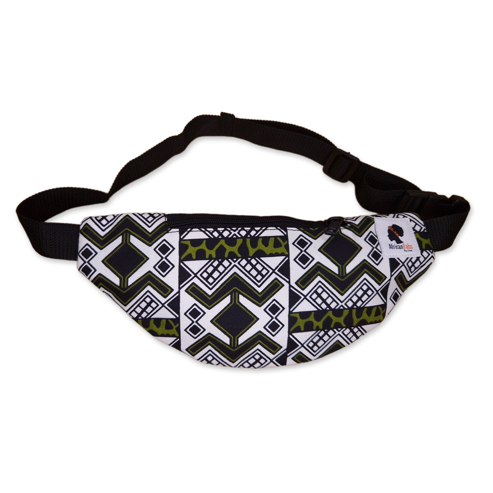 Riñonera con estampado africano - Bogolan blanco / verde - Riñonera Ankara / Riñonera / Bolsa de festival con correa ajustable