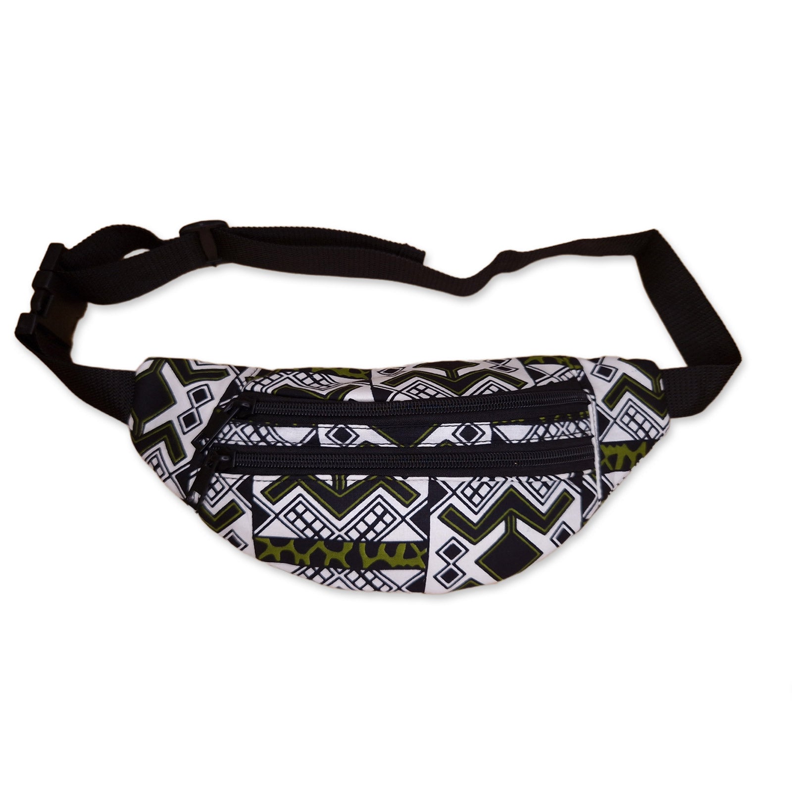 Riñonera con estampado africano - Bogolan blanco / verde - Riñonera Ankara / Riñonera / Bolsa de festival con correa ajustable