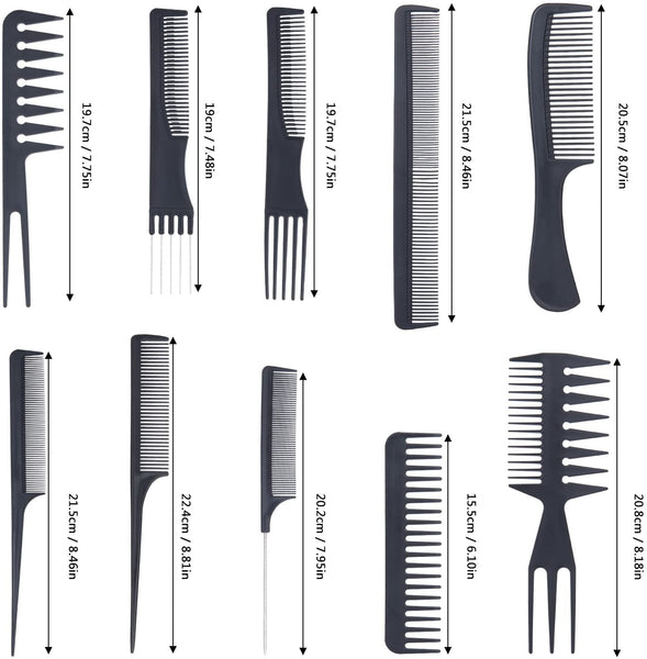 Juego de peine profesional de 10 piezas - Juego de peine para el cabello - Ideal para todo tipo de cabello y estilos