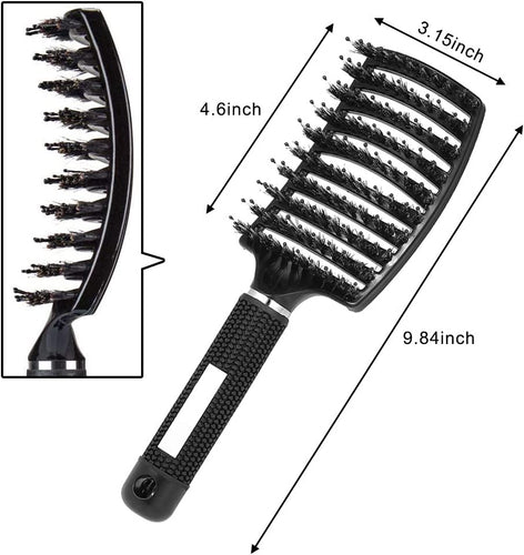 Cepillo desenredante curvo Afabs® | Cepillo desenredante | Peine para cabello liso y rizado | Negro